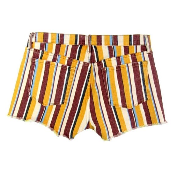 Frame Denim Le Cutoff Shorts Painterly Stripe Yellow Red Size 28 Mid Rise - Picture 4 of 11